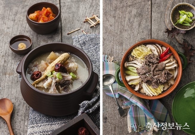 한우 도가니탕(왼쪽), 한우 불고기전골(오른쪽)